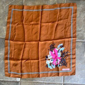 Vintage Cacharel Silk Hankie Scarf Pink Blue Flower Brown 20"x 20"